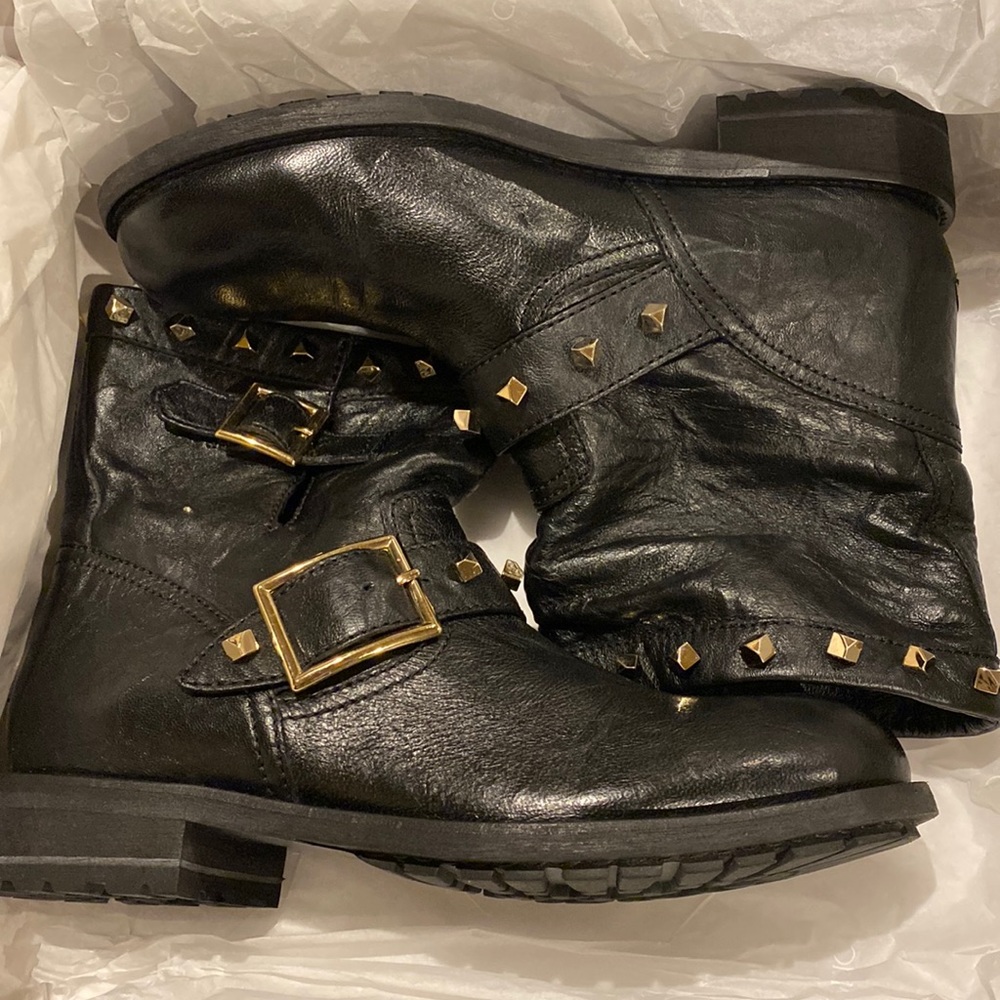 Jimmy choo biker leather with cube studs boots 37.5 NEW with box